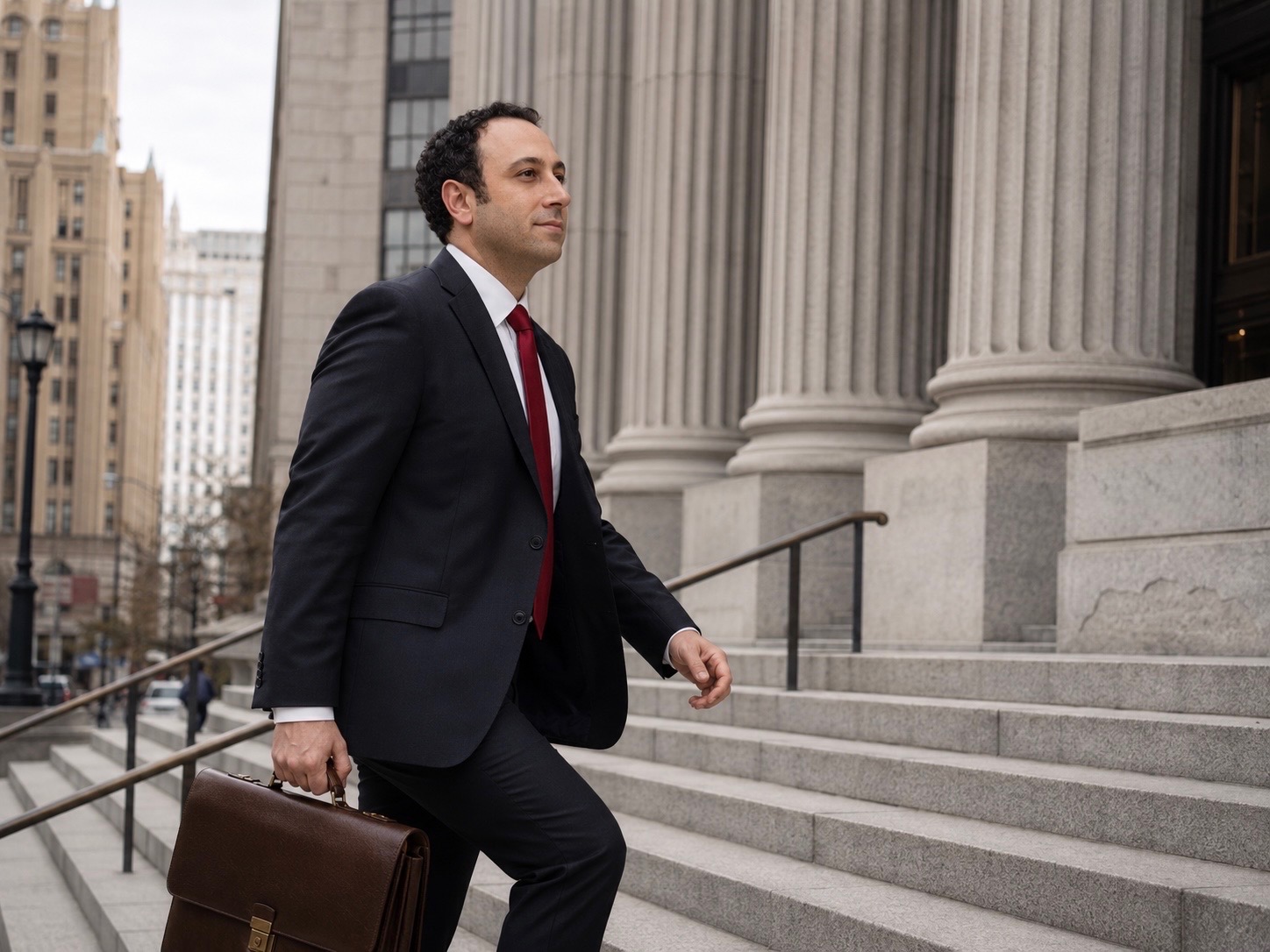 Steven B. Jacobs ascending the courthouse steps