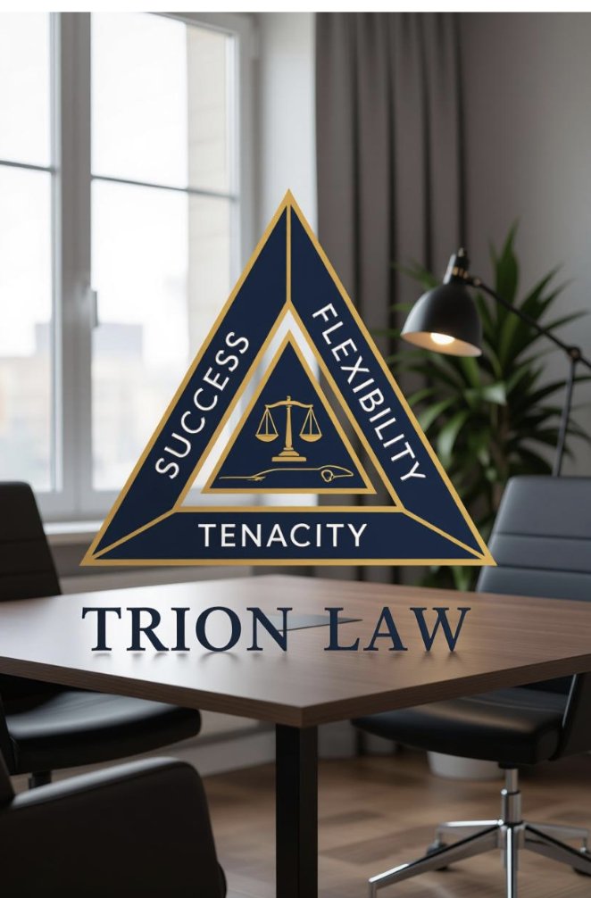 Trion Law logo on conference room table